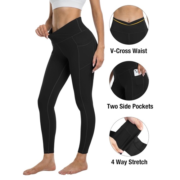 Young Charm, 4 Pack Yoga Pants/Leggings with Pockets, High Waist, Size XL - Picture 4 of 13